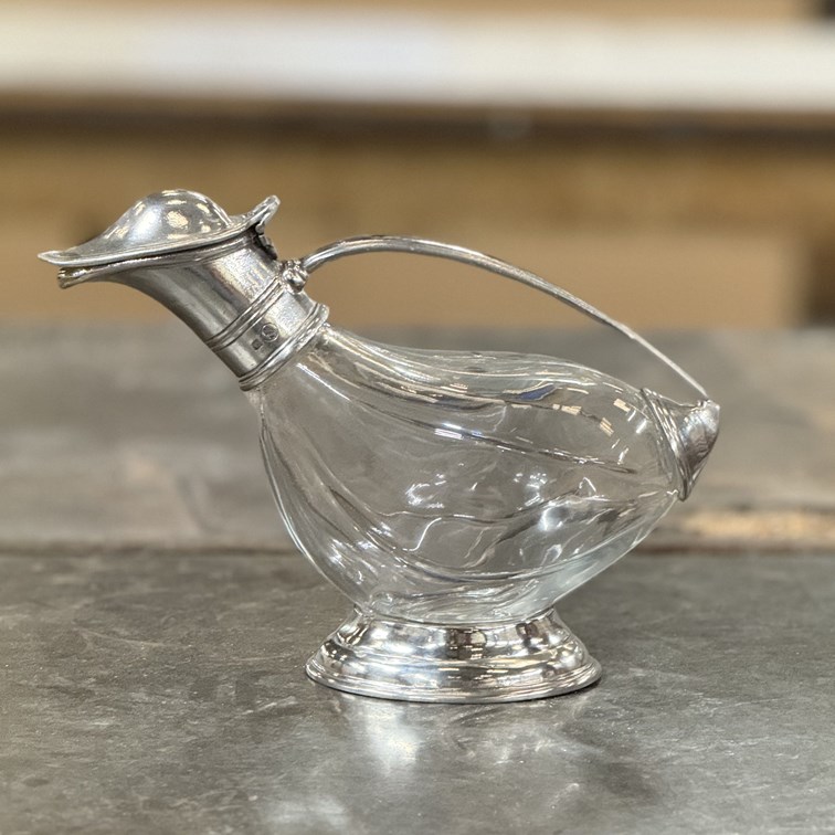 Pewter & glass duck decanter