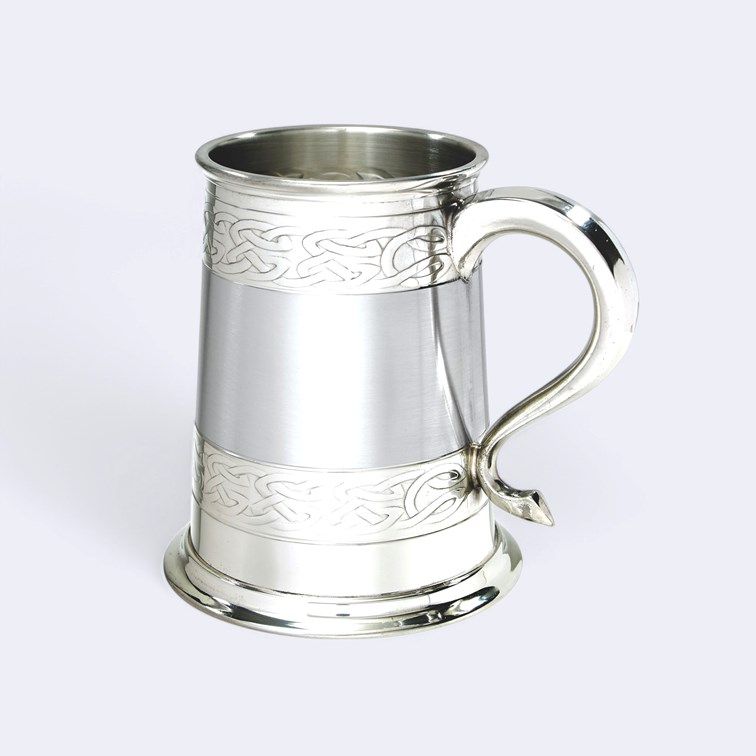 Embossed Celtic Bands One Pint Pewter Tankard Embossed Celtic Bands One Pint Pewter Tankard