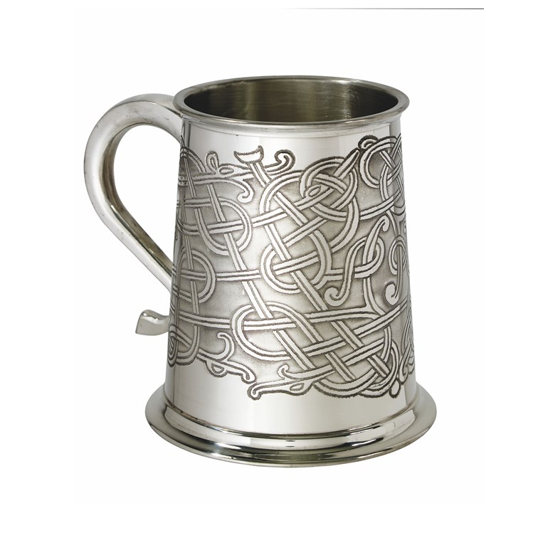 Celtic Pattern Pewter One Pint Tankard