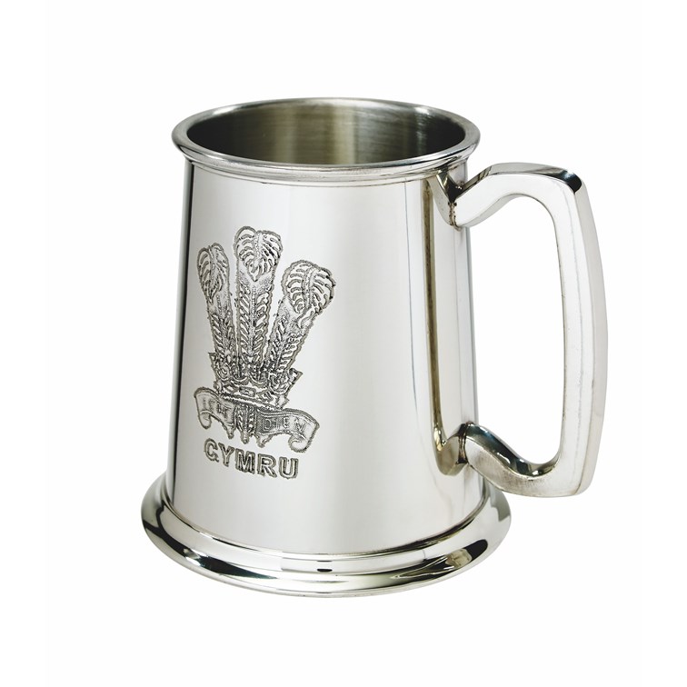 Prince Of Wales Feathers One Pint Pewter Tankard