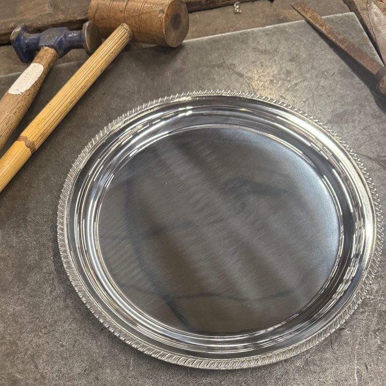 Large Gadroon Rim Pewter Tray