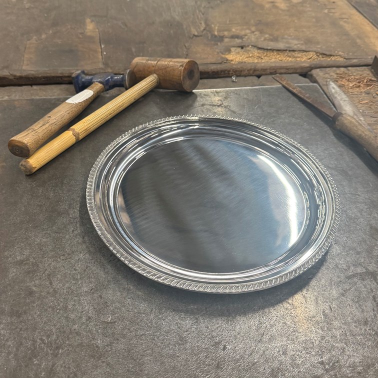 Large Gadroon Rim Pewter Tray