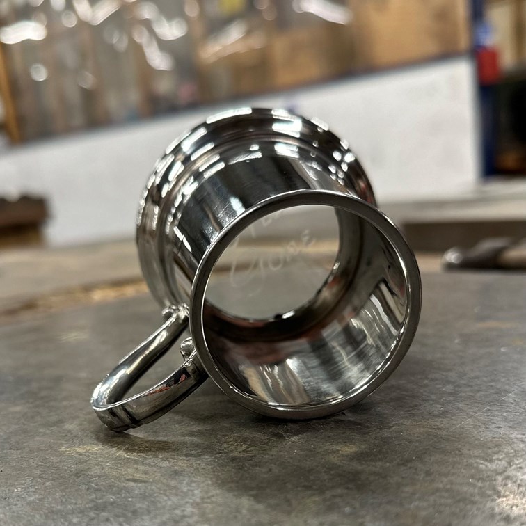 All Gone Etched Glass Base Pewter Baby Mug