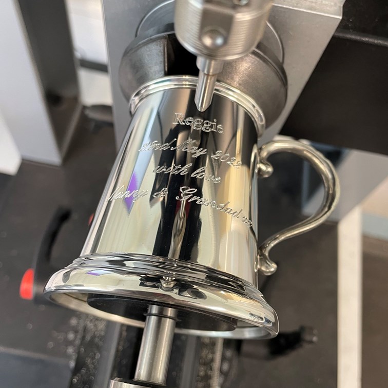 All Gone Etched Glass Base Pewter Baby Mug