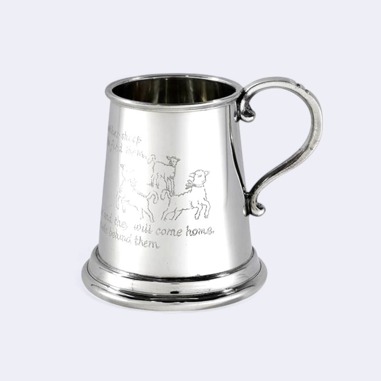 back view Little Bo Peep quarter pint pewter Baby Mug