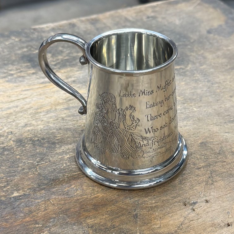 Little Miss Muffet Quarter Pint Pewter Baby Mug