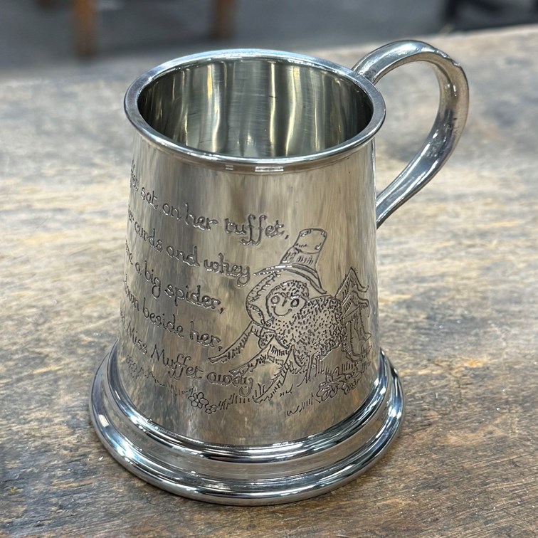 Little Miss Muffet Quarter Pint Pewter Baby Mug