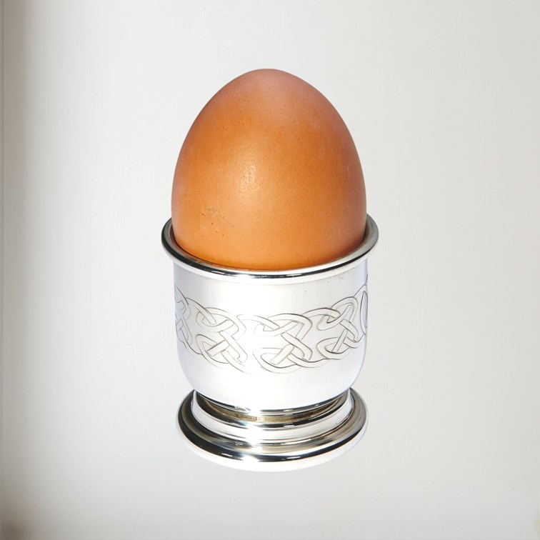 Embossed Celtic Pewter Egg Cup And Spoon