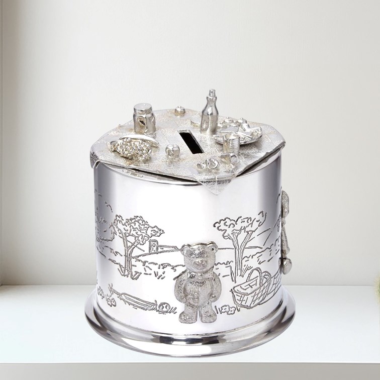Pewter Teddy Bears Picnic Money Box