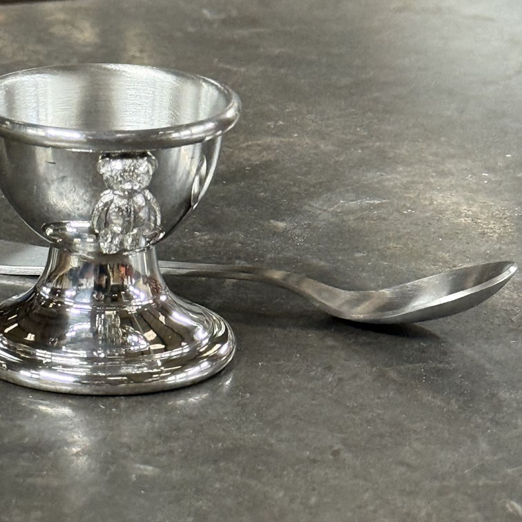 Teddy Pewter Egg Cup And Spoon