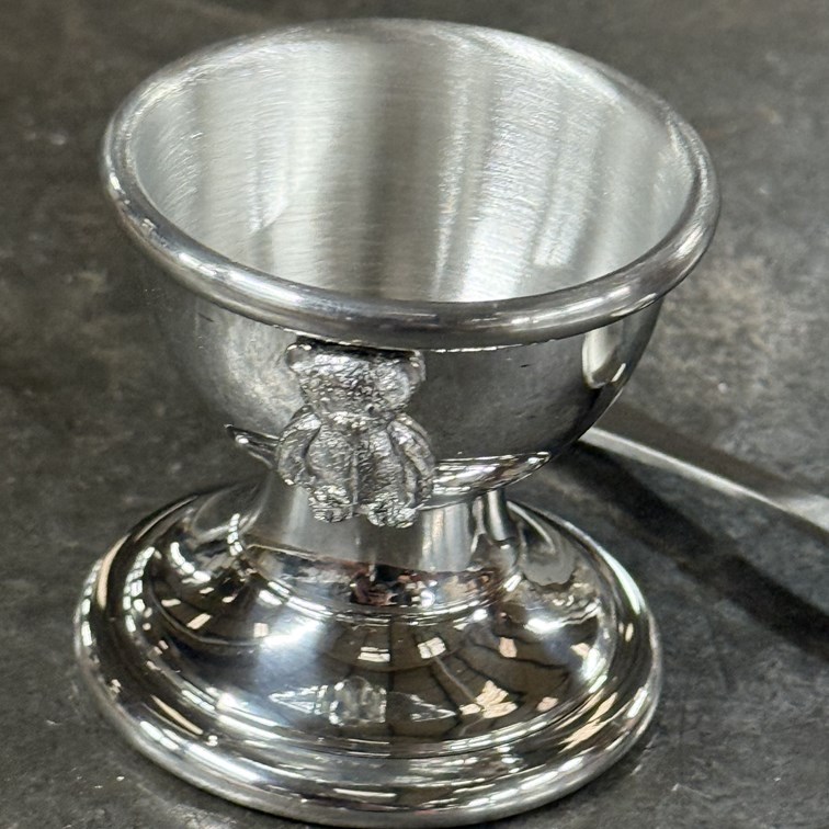Teddy Pewter Egg Cup And Spoon