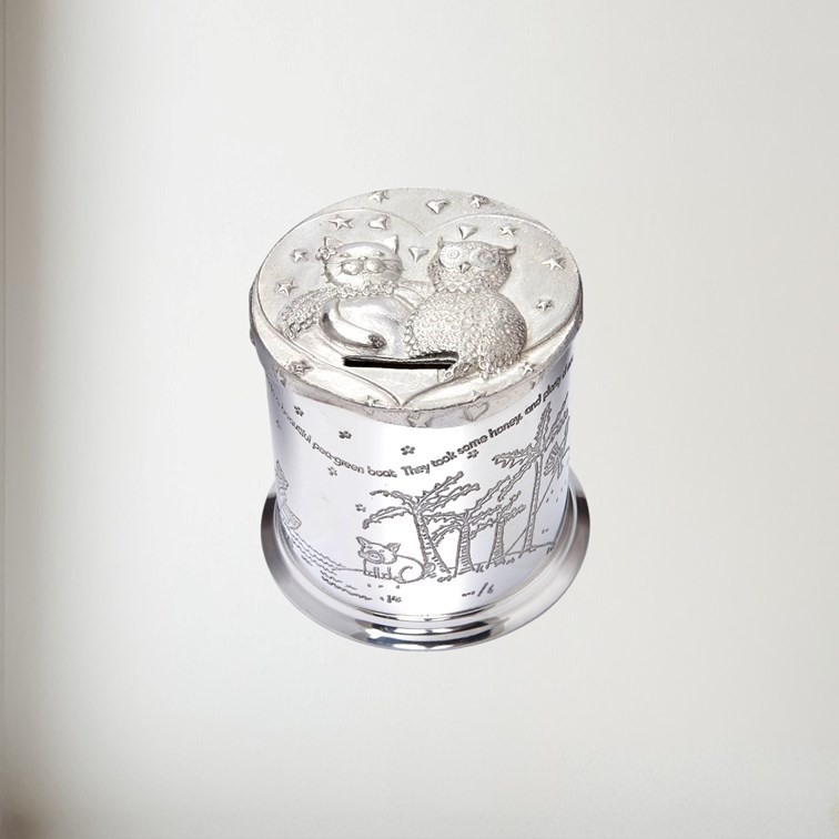 Owl And Pussycat Pewter Money Box