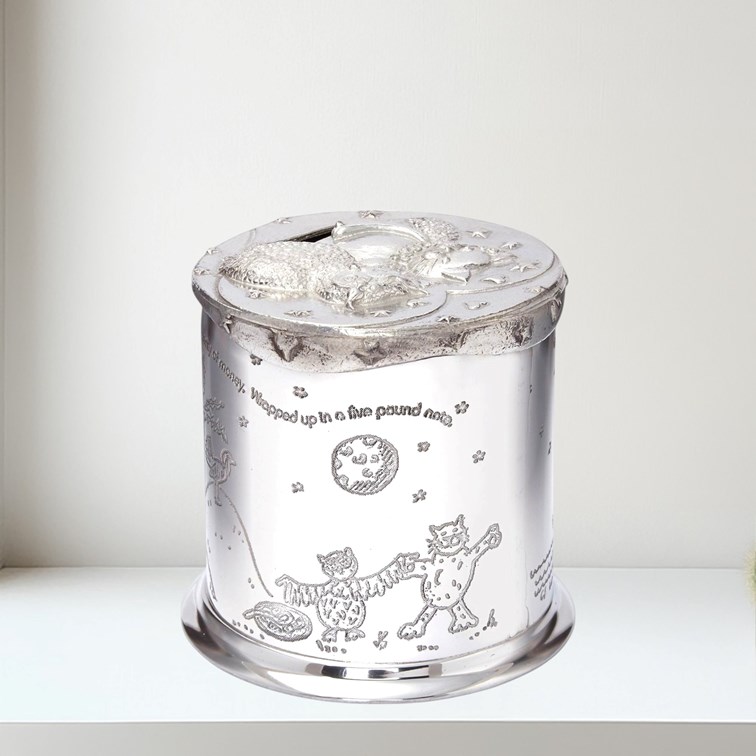 Owl And Pussycat Pewter Money Box