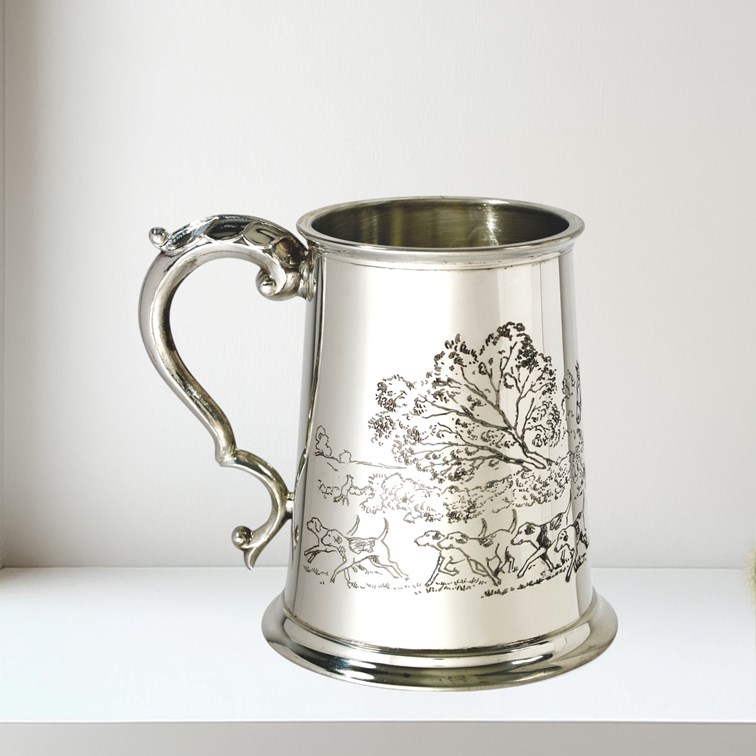 Hunting Scene One Pint Pewter Tankard