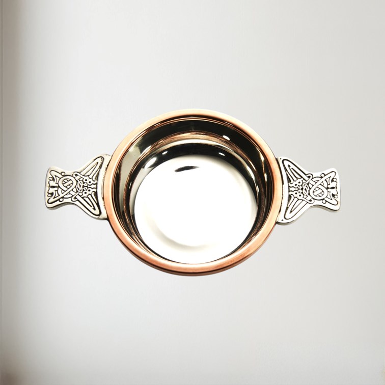 Large Copper Rim Pewter Quaich