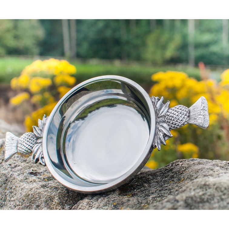 Large Thistle Handle Pewter Quaich Large Thistle Handle Pewter Quaich
