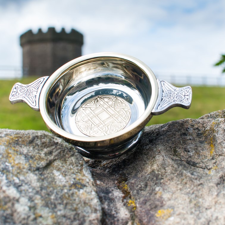 Large Celtic Gold Pewter And Brass Quaich