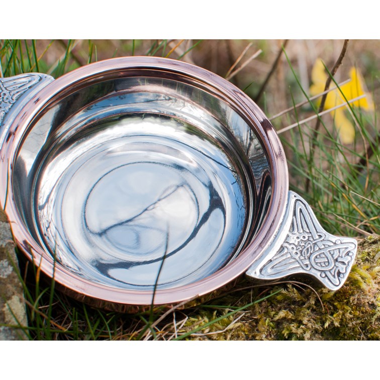 Large Copper Rim Pewter Quaich