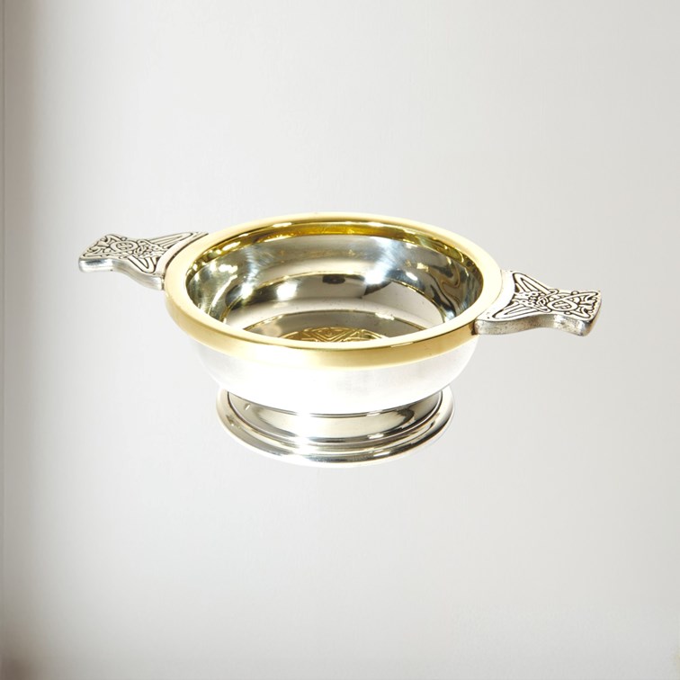 Medium Celtic Gold Brass And Pewter Quaich