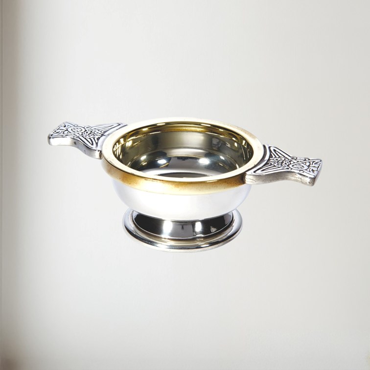 Small Celtic Gold Pewter And Brass Quaich