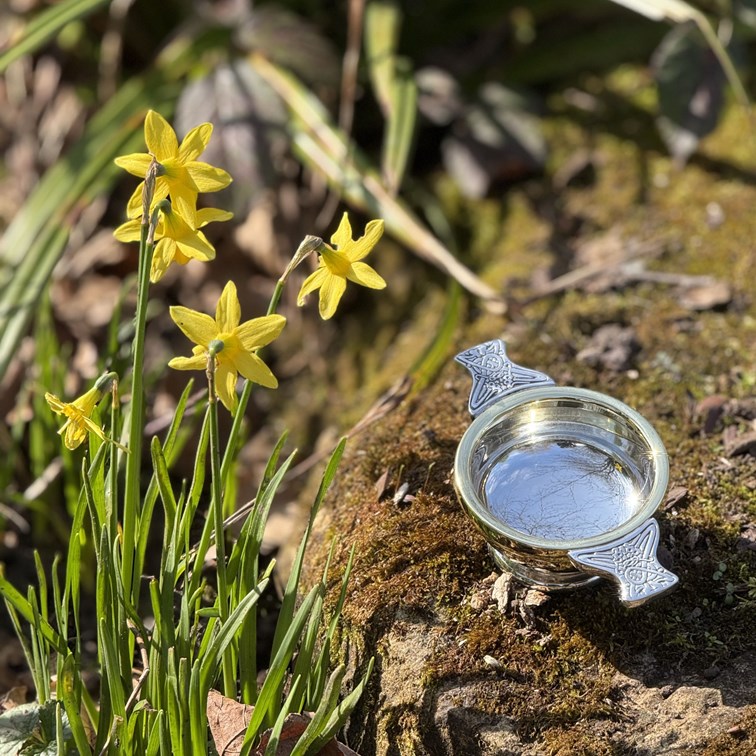 Small Brass Rim Pewter Quaich Small Brass Rim Pewter Quaich