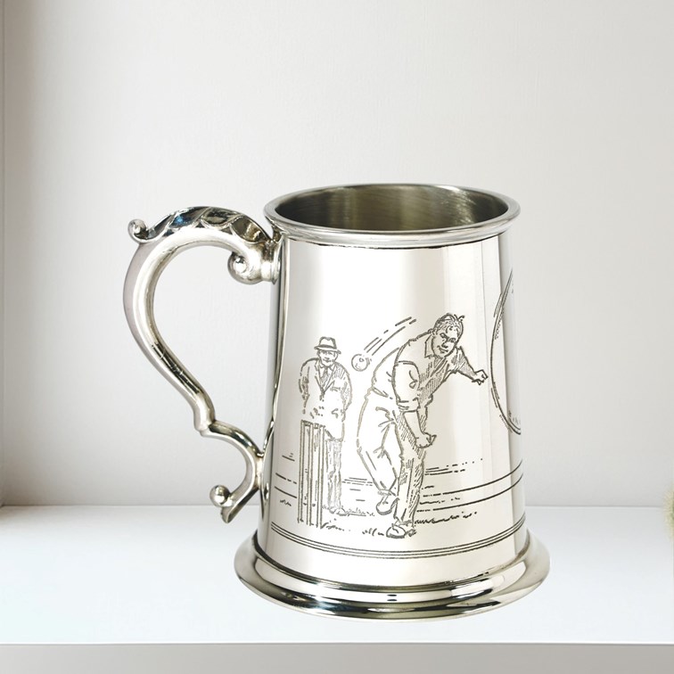 Cricket Scene One Pint Pewter Tankard
