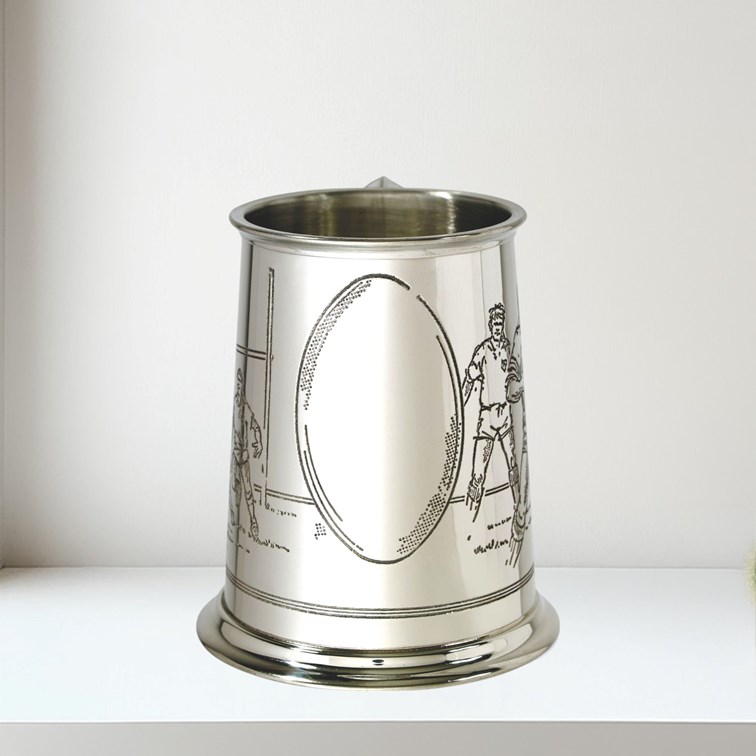 Rugby Scene One Pint Pewter Tankard