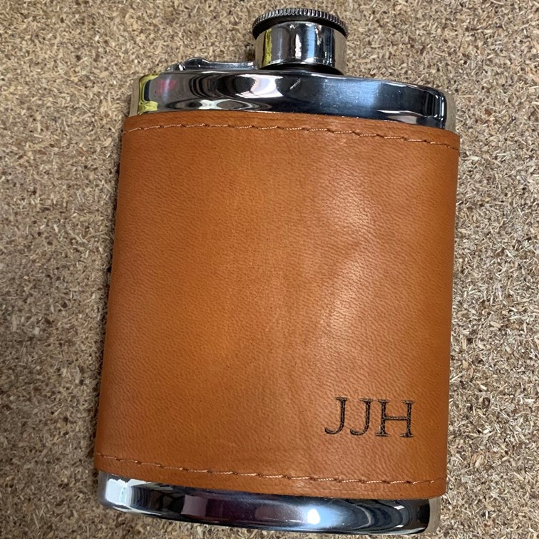 6oz English Tan Leather Captive Top Pewter Flask
