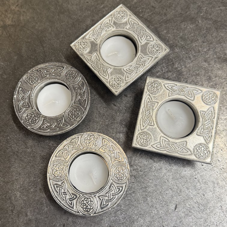 Round Celtic Cast Pewter T-Lite Candle Holder Round Celtic Cast Pewter T-Lite Candle Holder