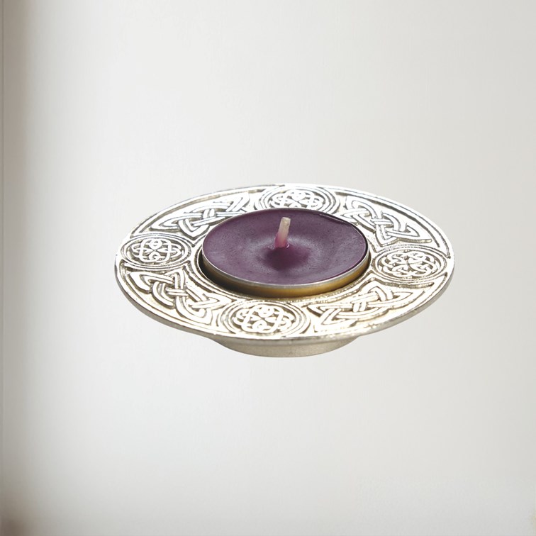 Round Celtic Cast Pewter T-Lite Candle Holder Round Celtic Cast Pewter T-Lite Candle Holder