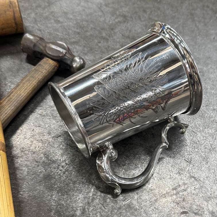 Fishing Scene One Pint Pewter Tankard
