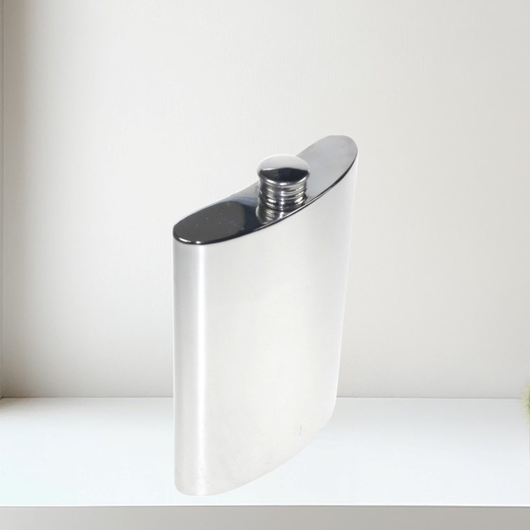 10oz capacity pewter kidney flask top view