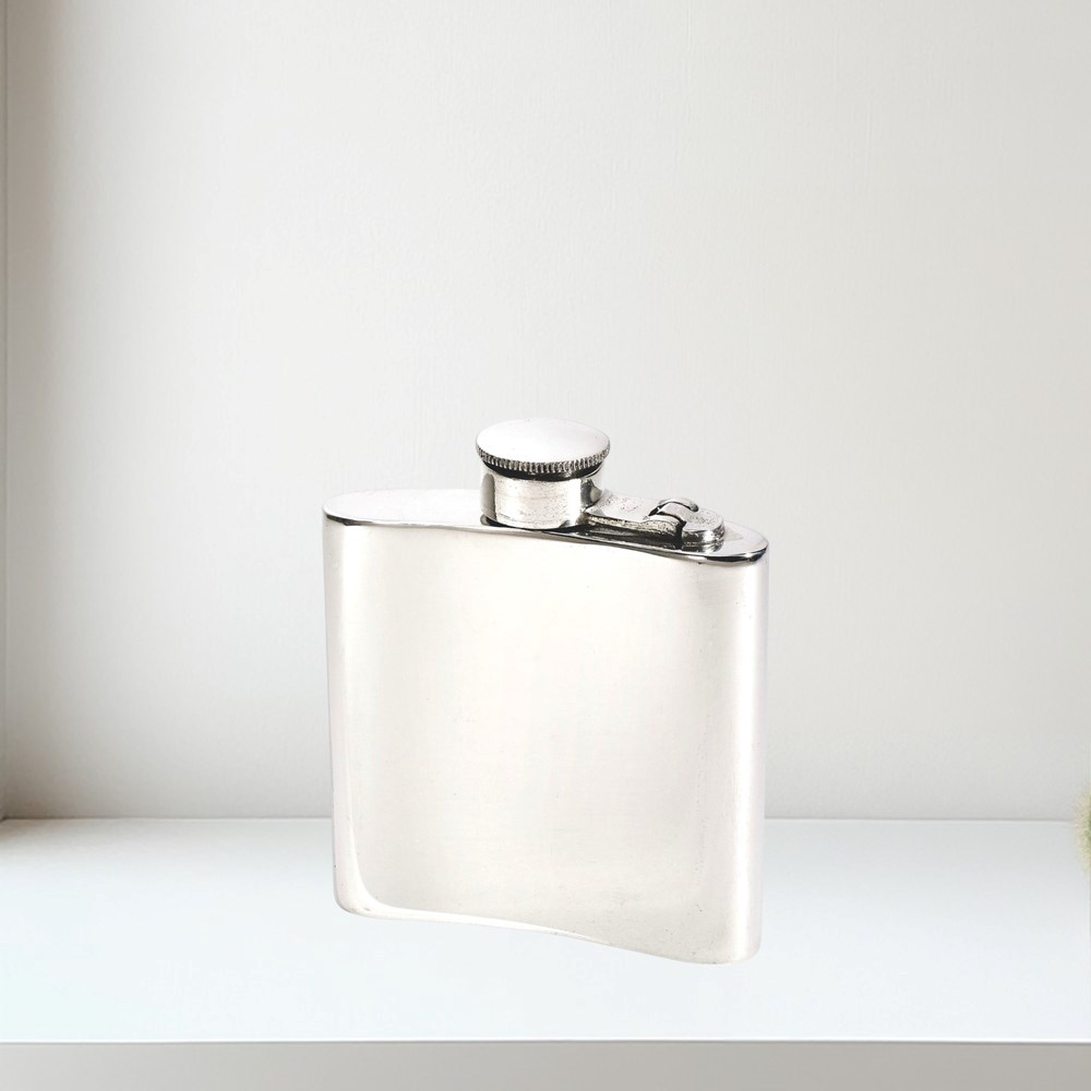 4oz Plain Pewter Kidney Hip Flask With Captive Top 4oz Plain Pewter Kidney Hip Flask With Captive Top