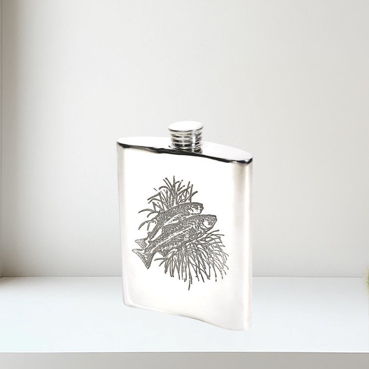 6oz Fishing Scene Pewter Kidney Hip Flask