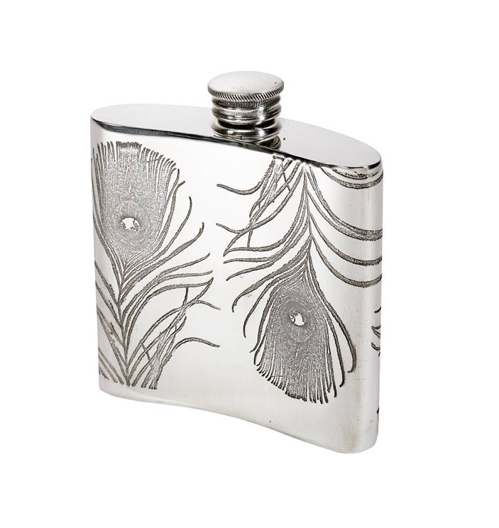 4oz Peacock Pewter Kidney Hipflask back view 4oz Peacock Pewter Kidney hipFlask