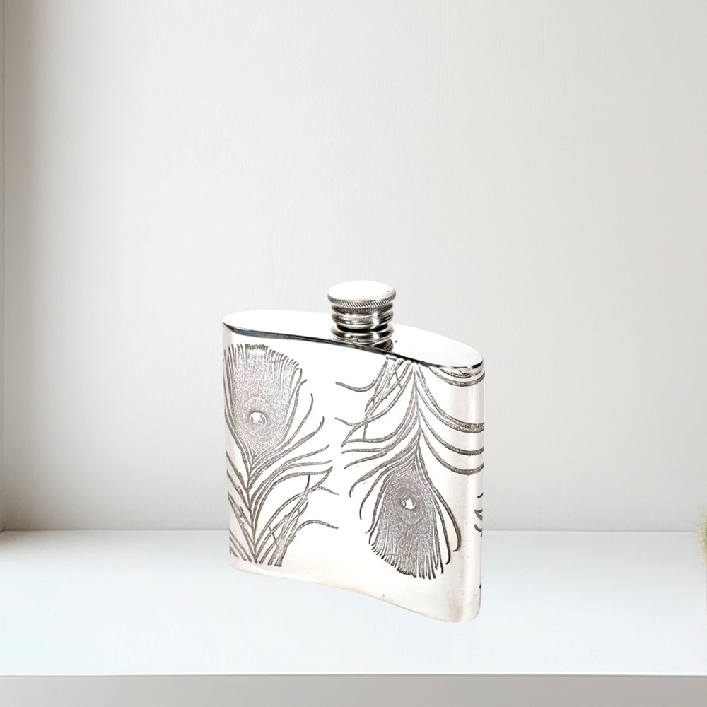 4oz Peacock Pewter Kidney Hipflask 4oz Peacock Pewter Kidney Hipflask