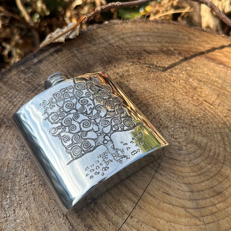 4oz Tree Of Life Tree Pewter Kidney Flask