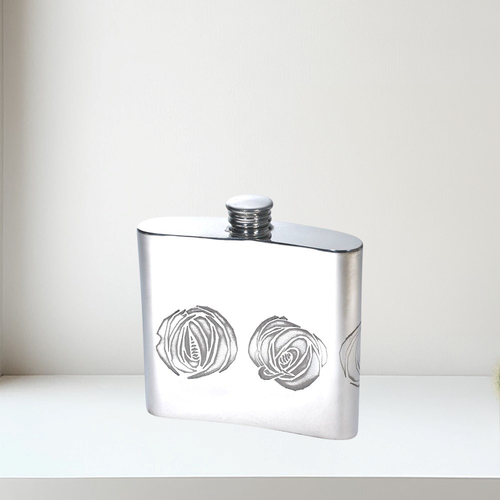 6oz Charles Rennie Mackintosh Rose Pewter Kidney Hip Flask