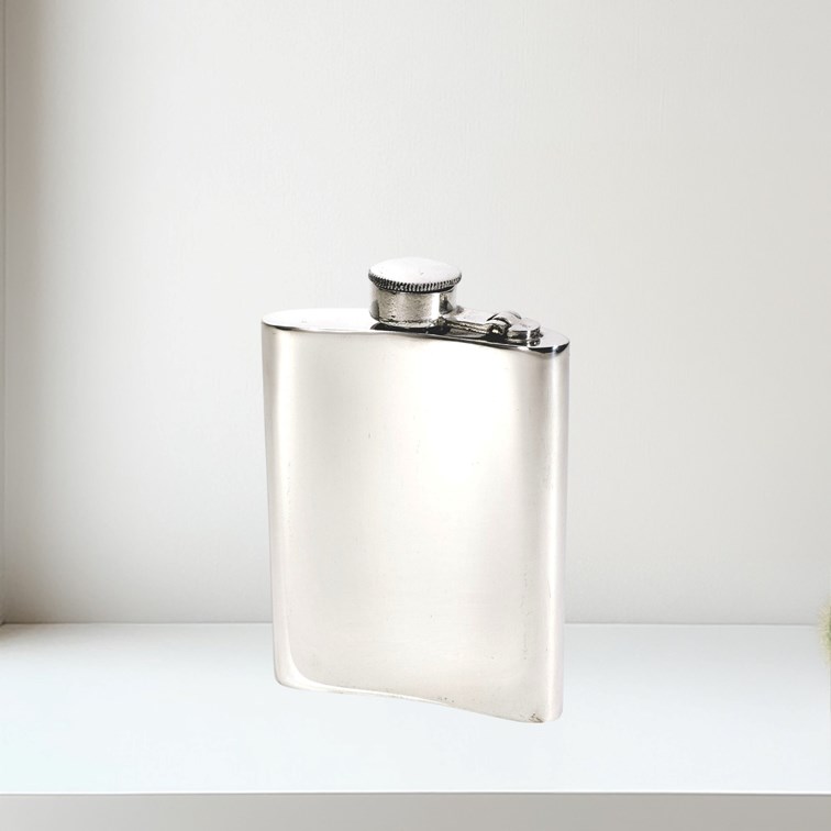 6oz Plain Pewter Kidney Hip Flask With Captive Top