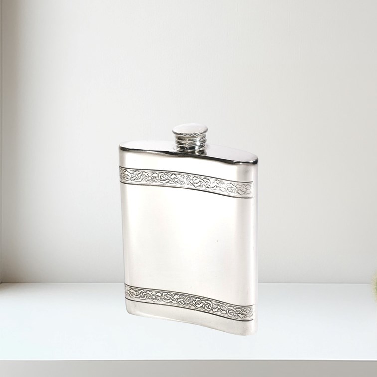 6oz Horizontal Celtic Bands Pewter Kidney Hip Flask