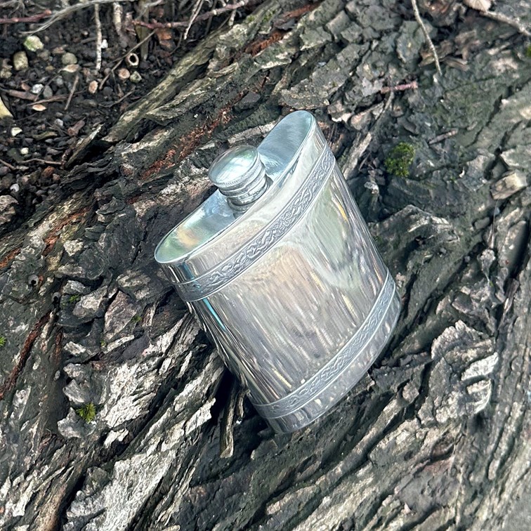 6oz Horizontal Celtic Bands Pewter Kidney Hip Flask