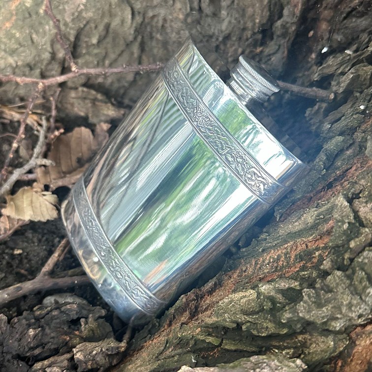 6oz Horizontal Celtic Bands Pewter Kidney Hip Flask