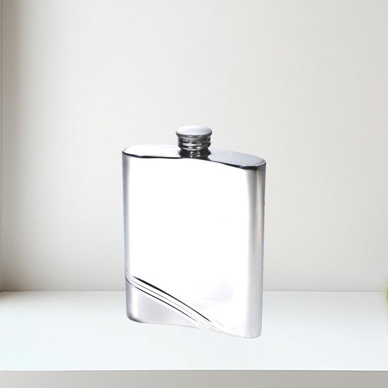 6oz Diagonal Stripe Pewter Kidney Hip Flask