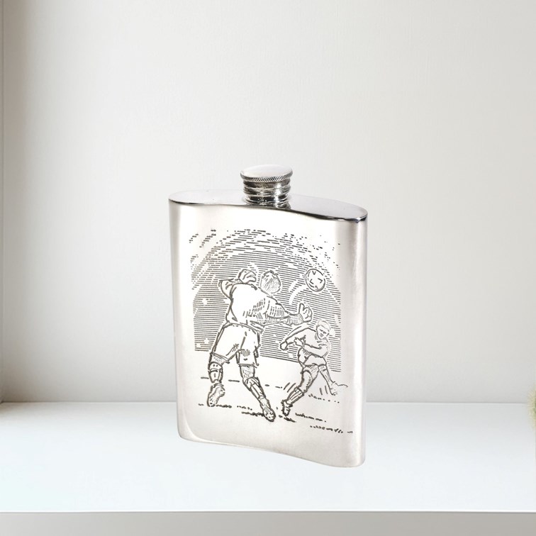 6oz Football Scene Pewter Kidney Hip Flask