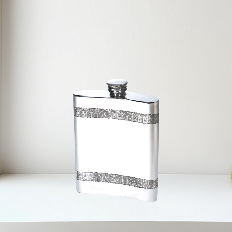 6oz Horizontal Celtic Bands Pewter Kidney Hip Flask