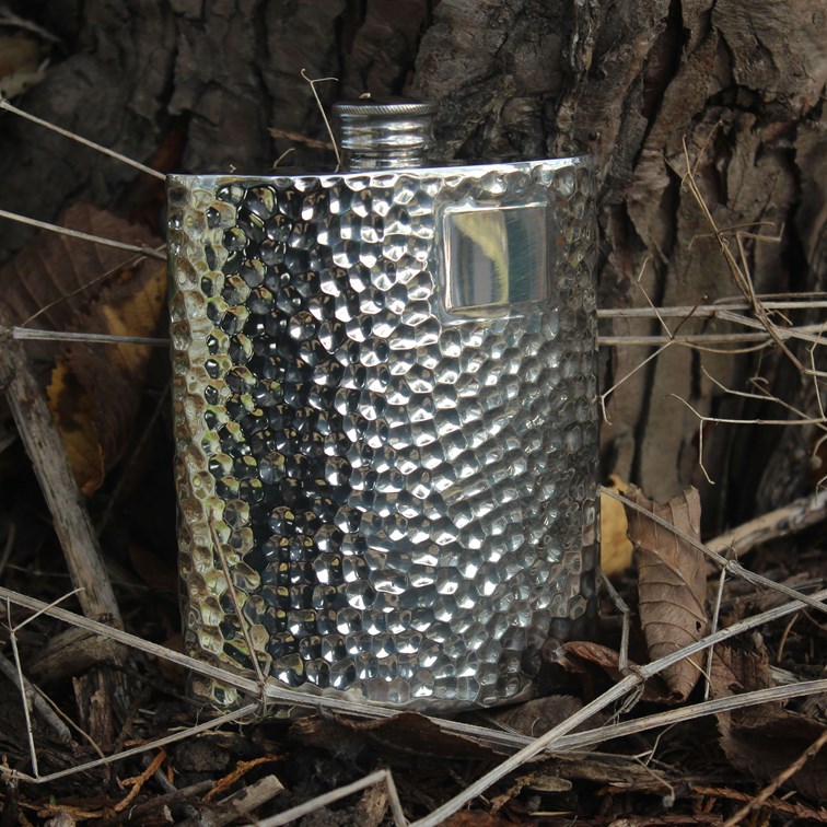 6oz Hammered Pewter Kidney Hip Flask