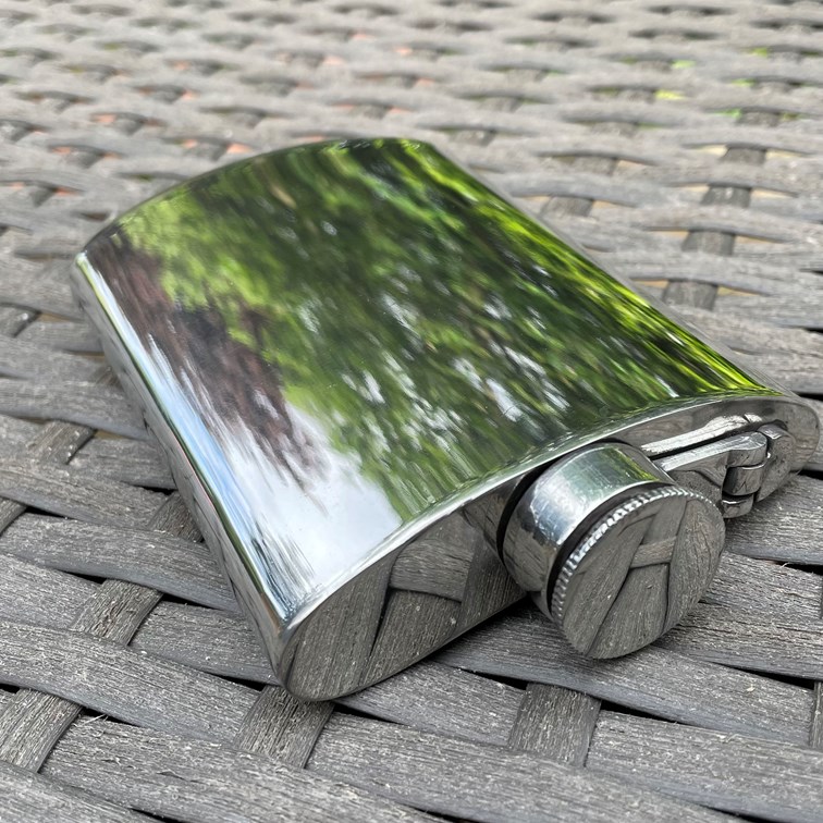 6oz Plain Pewter Kidney Hip Flask With Captive Top