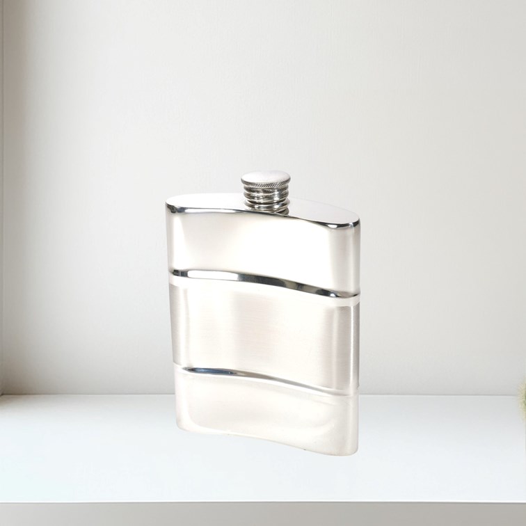 Part Satin 6oz Pewter Kidney Hip Flask