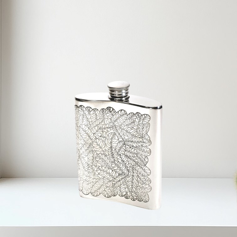 6oz Tiger Leaf Pewter Kidney Flask