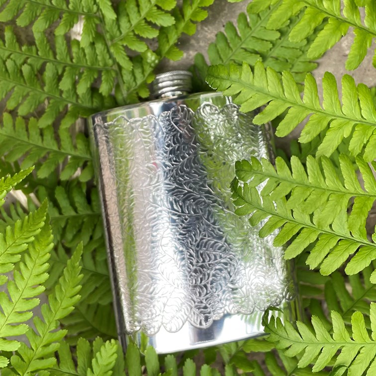 6oz Tiger Leaf Pewter Kidney Flask